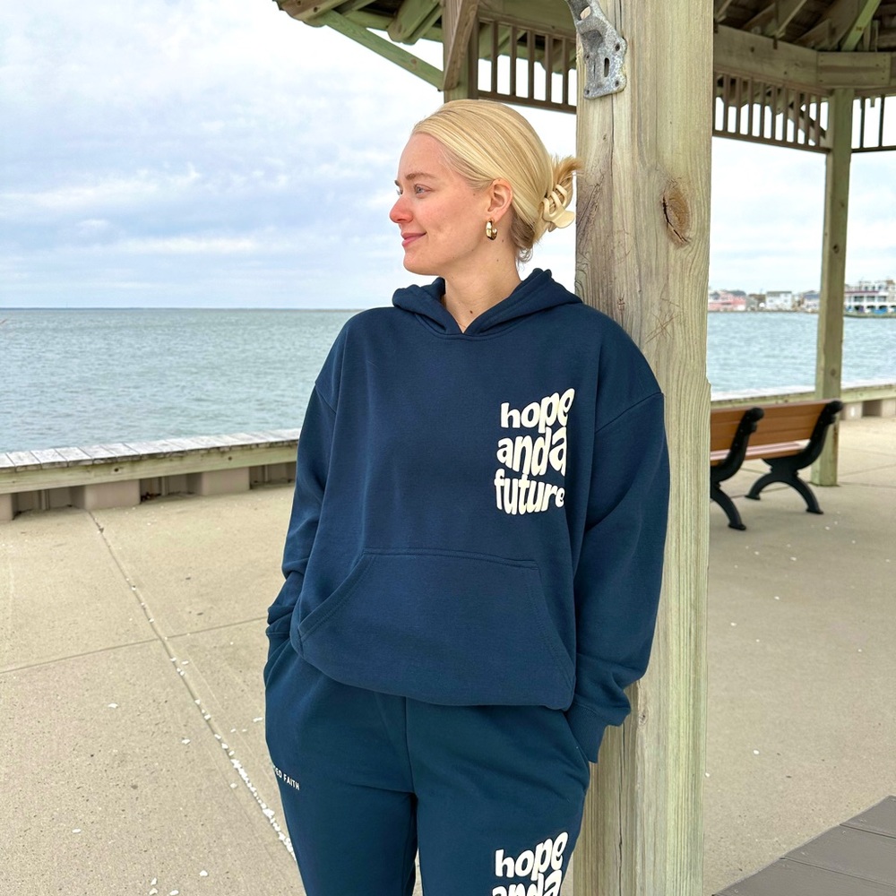 Elevated Faith navy blue hoodie in size small